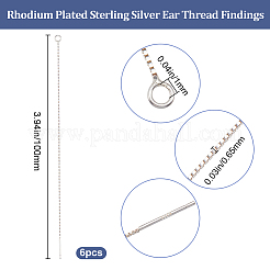 Anti-Tarnish 3 Pairs Rhodium Plated 925 Sterling Silver Stud Earring Findings&nbsp;STER-BBC0006-73A