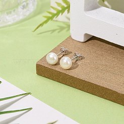 Anti-Tarnish Pearl Ball Stud Earrings&nbsp;X-EJEW-Q701-01A