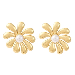 Flower Brass ABS Plastic Imitation Pearl Stud Earrings&nbsp;EJEW-U062-05G