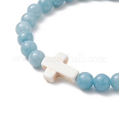 3Pcs 3 Style Natural Blue Quartz & Grade A Amazonite & Turquoise Cross Beaded Stretch Bracelets Set&nbsp;BJEW-JB09408
