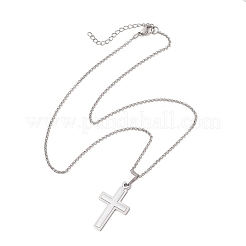 201 Stainless Steel Religion Cross Pendant 304 Stainless Steel Pea Chain Necklaces for Women Men&nbsp;NJEW-JN05995