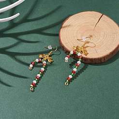 Glass Christmas Candy Cane with Alloy Bowknot Dangle Earrings&nbsp;EJEW-JE04971-02