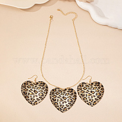 Heart Leopard Print Alloy Dangle Earrings & Pendant Necklaces Sets for Women&nbsp;FS-WG4B7EF-01
