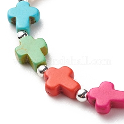 Synthetic Turquoise(Dyed) Cross Beaded Stretch Bracelet&nbsp;BJEW-JB08450-01
