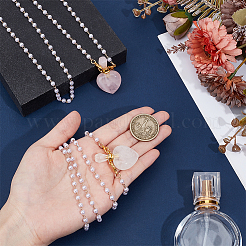 2Pcs 2 Colors Natural Rose Quartz & Quartz Crystal Heart Perfume Bottle Pendant Handmade Plastic Imitation Pearl Bead Chain Necklaces&nbsp;NJEW-OC00006