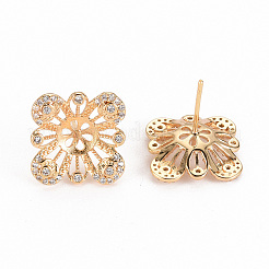 Brass Micro Pave Clear Cubic Zirconia Stud Earring Findings&nbsp;KK-S356-238-NF