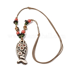 Ceramic Fish Pendant Adjustable Waxed Cord Necklaces for Women&nbsp;NJEW-B146-04