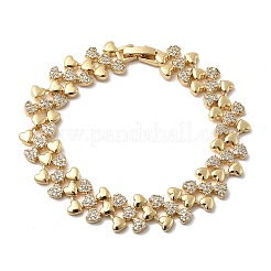 Heart Brass Micro Pave Clear Cubic Zirconia Link Chain Bracelets&nbsp;BJEW-C130-01G