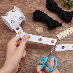 5 Yards Cotton Ribbons with Golden Tone Iron Eyelet Rings and Cotton Thread&nbsp;SRIB-OC0001-05A