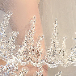 Double Layer Flower Pattern Mesh Bridal Veil with Combs&nbsp;PW-WG22953-01