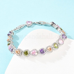 Platinum Tone Brass Micro Pave Cubic Zirconia Tennis Bracelets&nbsp;BJEW-B160-03P-03