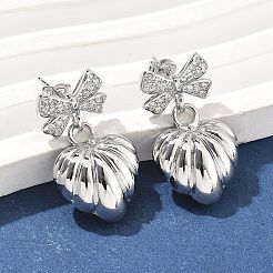 Bowknot Brass Micro Pave Clear Cubic Zirconia Dangle Stud Earrings for Women&nbsp;EJEW-U057-03P