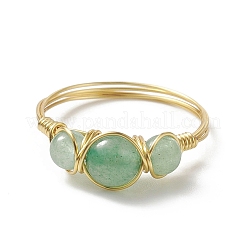 Natural Green Aventurine Round Braided Beaded Finger Ring&nbsp;RJEW-JR00550-05