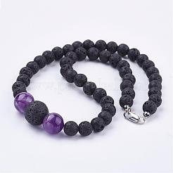 Natural Amethyst Beaded Necklaces & Stretch Bracelets Jewelry Sets&nbsp;SJEW-JS00918-05