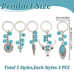 15Pcs 5 Styles Iron and Alloy Keychains&nbsp;KEYC-GO00015