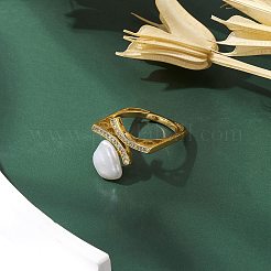 Natural Pearl Finger Rings&nbsp;RJEW-P113-05G