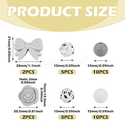 34Pcs Bowknot & Rose & Round Silicone Beads for DIY Supplies Jewelry Keychain Making&nbsp;SIL-TA0003-45A