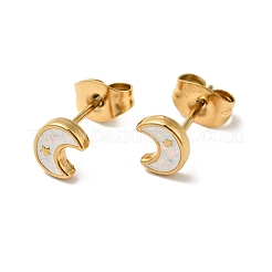 Ion Plating(IP) Enamel Crescent Moon with Star Stud Earrings with 316 Surgical Stainless Steel Pins&nbsp;EJEW-A081-05G