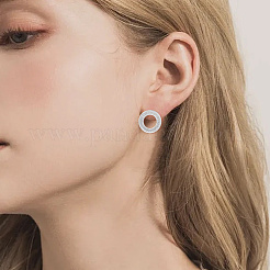 1 Pair 925 Sterling Silver Glass Flat Round Stud Earrings&nbsp;EJEW-BBC0001-89