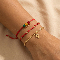 3Pcs Polyester Adjustable Glass Beaded Bracelet Sets&nbsp;SK7863-2