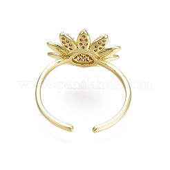 Cubic Zirconia Flower Open Cuff Ring&nbsp;RJEW-N035-108