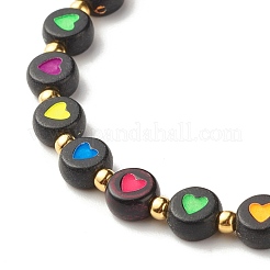 Flat Round with Heart Beaded Stretch Bracelet for Women&nbsp;BJEW-JB07552-03