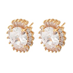 Oval Brass Micro Pave Cubic Zirconia Stud Earrings for Women&nbsp;EJEW-G428-27G-02