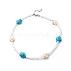 3Pcs 3 Color Dyed Synthetic Turquoise Tortoise & Acrylic Beaded Necklaces Set&nbsp;NJEW-JN04036