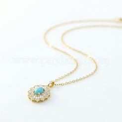 Brass Pave Clear Cubic Zirconia & Resin Oval Pendant Necklaces for Women&nbsp;WG9C9EA-01