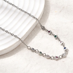 Brass Micro Pave Cubic Zirconia Heart Pendant Necklaces&nbsp;NJEW-B157-13P