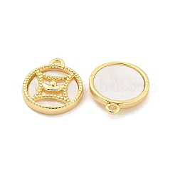 Brass Pave Shell Coin Charms&nbsp;KK-Z044-01G