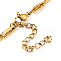 304 Stainless Steel Double Layer Paperclip Chain & Square Snake Chain Necklaces for Women&nbsp;NJEW-G140-01C-G