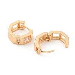Brass Micro Pave Clear Cubic Zirconia Hoop Earrings&nbsp;EJEW-A107-06B-KCG