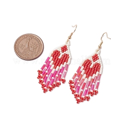 Heart Glass Seed Beaded Tassel Dangle Earrings for Women&nbsp;EJEW-MZ00201-01