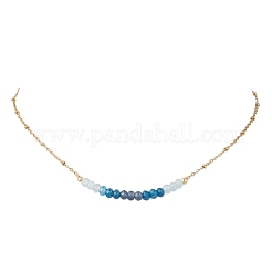 Dyed Natural Malaysia Jade Faceted Rondelle Beaded 304 Stainless Steel Satellite Chain Necklaces for Women&nbsp;NJEW-JN05783-03