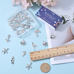 32Pcs 8 Styles Alloy with Crystal Rhinestone & Black Enamel Pendants&nbsp;FIND-SC0006-25