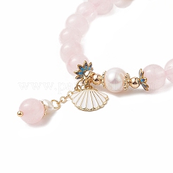 Natural Rose Quartz & Pearl Stretch Bracelet&nbsp;BJEW-JB09224-01