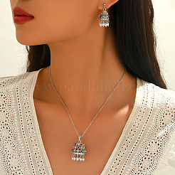 Ethnic Style Brass & Imitation Pearl Stud Earrings & Pendant Necklaces Sets for Women&nbsp;GM8263