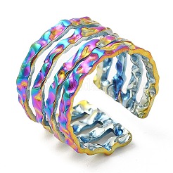 Ion Plating(IP) 304 Stainless Steel Multi Line Open Cuff Ring for Women&nbsp;RJEW-M149-18RC