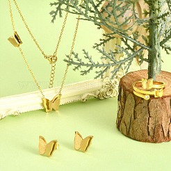 304 Stainless Steel Butterfly Stud Earrings & Finger Ring & Pendant Necklace&nbsp;SJEW-TZ0001-02