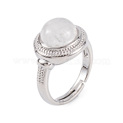 Natural Quartz Crystal Round Adjustable Rings&nbsp;RJEW-K271-04P-07