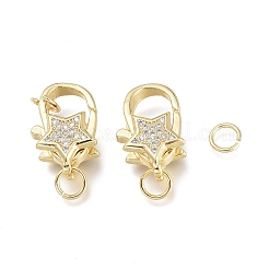 Brass Micro Pave Clear Cubic Zirconia Lobster Claw Clasps&nbsp;X-ZIRC-Q024-16G