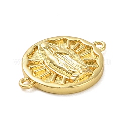 Rack Plating Brass Flat Round Connector Charms&nbsp;KK-P261-04G