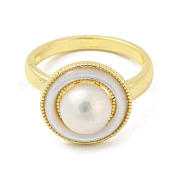 Natural Pear & Shell Flat Round Open Cuff Ring&nbsp;RJEW-H220-23G