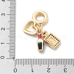 Brass Pink Enamel & Clear Cubic Zirconia Dangle Charms&nbsp;KK-M305-15G-01