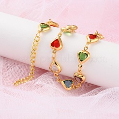 Heart Brass Link Bracelets for Woman&nbsp;BJEW-S157-04G