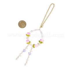 Electroplate Glass & Natural Rose Quartz Pendant Decorations&nbsp;HJEW-JM04550