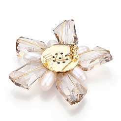 Natural Pearl & Glass Flower Brooches for Women&nbsp;JEWB-N001-05G