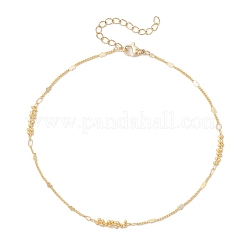 Brass Heart & Round Beaded Link Chain Anklets for Women&nbsp;AJEW-AN00714