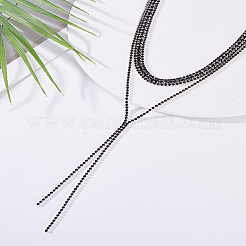1Pc Brass Jet Rhinestone Cup Chain Lariat Necklaces&nbsp;NJEW-LP0001-56